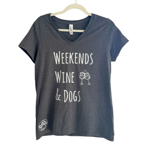 Charcoal Weekends, Wine & Dogs V-Neck Short Sleeve